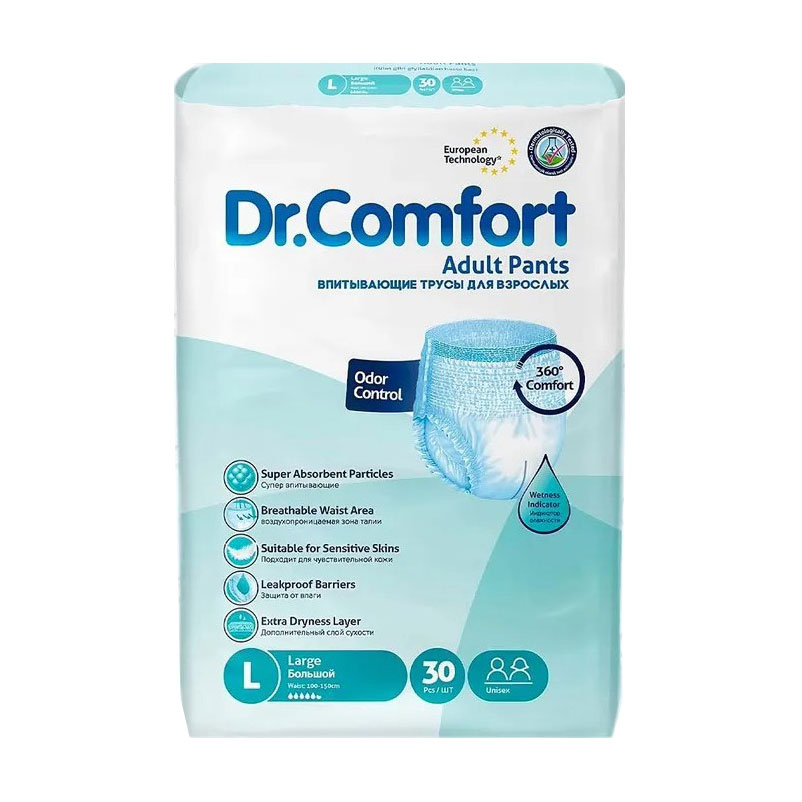 Підгузки-труси для дорослих Dr.Comfort розмір L (100-150 см), 30 шт